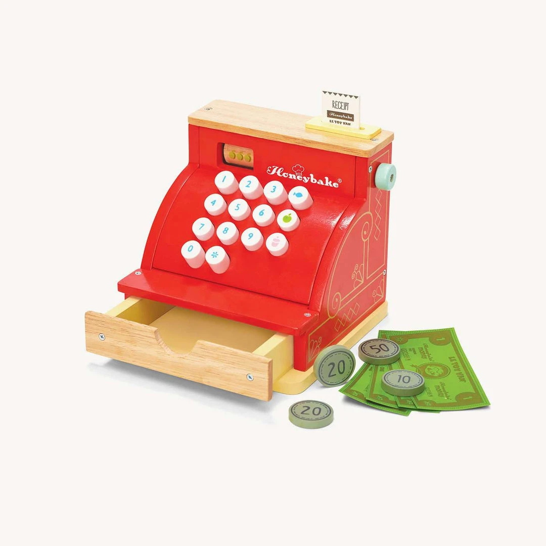 Pretend Play Le Toy Van - Red Honeybake Wooden Cash Register 1 Pretend Play Le Toy Van - Red Honeybake Wooden Cash Register