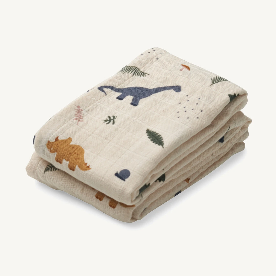 Liewood - Lewis Organic Cotton Muslin Cloth 2-Pack - Dino Mix 1 Liewood - Lewis Organic Cotton Muslin Cloth 2-Pack - Dino Mix