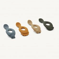 Sale Liewood - Liva Silicone Spoon 4-pack - Safari / Blue Multi Mix