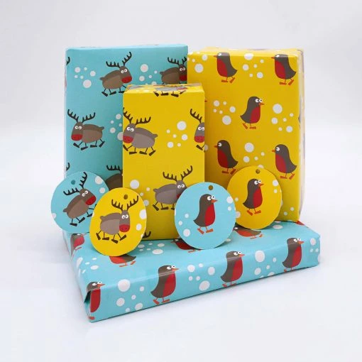 The LittleGreen Wrapping Company Reindeer & Robins Recyclable Wrapping Paper & Tags